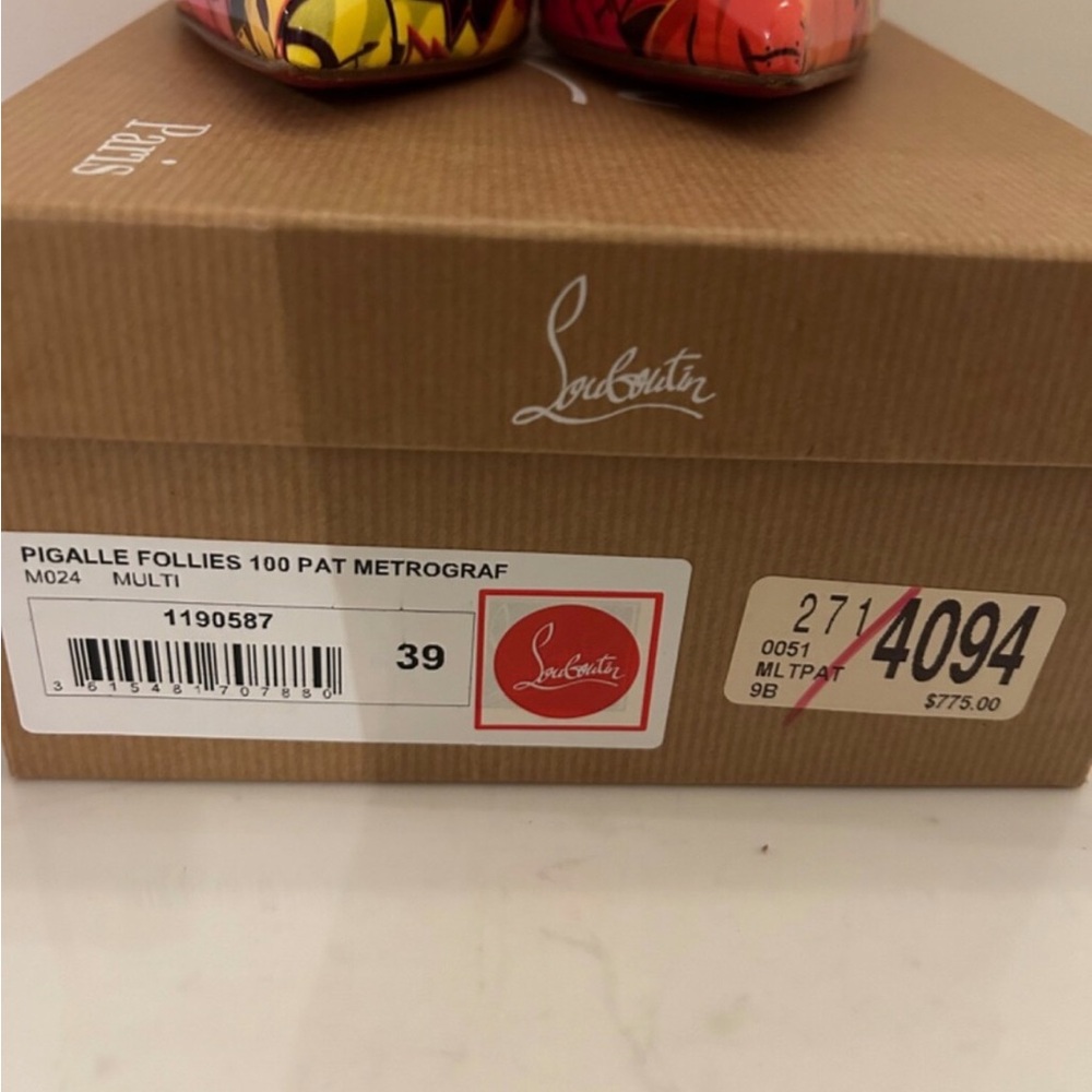 Christian Louboutin Pigalle Follies 100 Pat Metrograf Multicolor Graphic Heels - Picture 3 of 11
